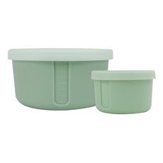 DIKE Warmth圓形矽膠保鮮盒 150ml + 400ml SGS食用級 鉑金矽膠 耐冷熱 可微波 HKS300 森林綠, 1組, 2個容器 + 2個蓋子