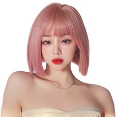 하이유니 스트레이트 펌 헤어 단발 통가발 가발 28cm + 가발망 + 거치대 세트, 통가발(체리블로썸핑크), 랜덤발송(가발망, 거치대), 1개