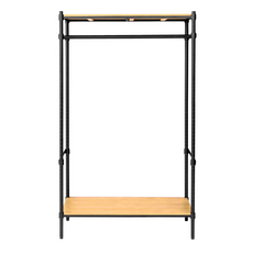 dayneeds 日需百備 松木 烤漆二層單桿衣櫥 置物架/掛衣架/收納架/層架/鐵架, 黑色 + 原木色