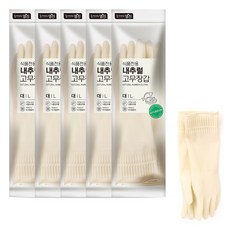 家庭版 Myungjin Food 天然橡膠雙手套裝, 象牙白, 5包, 大(L)