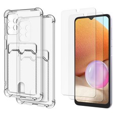 모란카노 업워드 투명 카드수납 휴대폰 케이스 2p + 플래쉬 휴대폰 액정강화유리 필름 2p 세트, 1세트