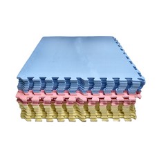 繽紛三色 大巧拼地墊組 附雙邊條 6.6kg 24片, 淺粉色 + 粉黃色 + 粉藍色, 1組