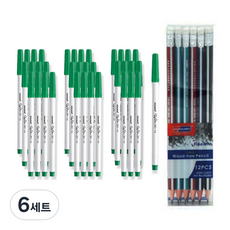 Monami 簽字筆 351 12入 3p + Skyglory 三角橡皮擦鉛筆 12p 套組, 綠色(簽字筆), 混合色(鉛筆), 6套