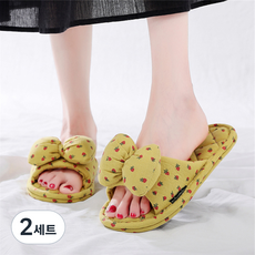 Aube Maison 草莓蝴蝶結棉質拖鞋, 黃色, 2套