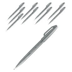 Pentel 飛龍文具 毛筆簽字筆 SES15C-N, 灰色, 10個