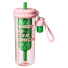 ezHome 繽紛雙飲濾茶手提杯 650ml 安全Tritan材質 雙飲設計 濾茶功能, 1組, 粉色