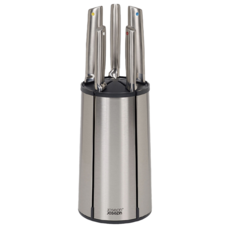 Joseph Joseph 不鏽鋼刀具5件組, 1組, 旋轉刀架 + 麵包刀 + 主廚刀 + 三德刀 + 鋸齒刀 + 削皮刀