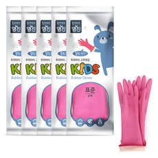 명진 우리아이 고무장갑, 분홍, 중(M), 5개