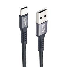 E-books XA41 鋁製USB-A to C 60W充電傳輸線, 3m, 黑色, 1條