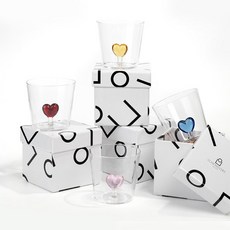 ICHENDORF 米蘭諾 Cuore 愛心玻璃耐熱玻璃水杯 325ml 4件組, 1套, 紅色, 粉紅色, 藍色, 黃色