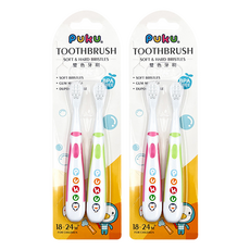 PUKU 藍色企鵝 雙色幼兒牙刷組 杜邦材質刷毛 柔軟不傷牙齦 握柄止滑設計, 顏色隨機, 2支, 2組