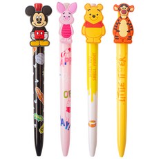 kumhong 迪士尼公仔中性筆 0.5mm 4款套組, 米奇, 維尼, 跳跳虎, 小豬, 1套