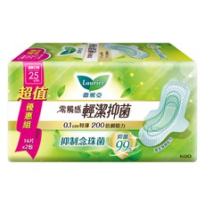 Laurier 蕾妮亞 台灣公司貨 零觸感特薄輕潔抑菌衛生棉, 量多日用型 25cm, 28片, 1包