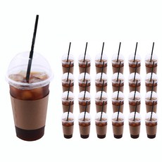 Inp 透明PET冰杯+圓頂蓋+杯套+PLA吸管, 480ml, 1套