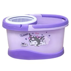 U-House 樺新 Kuromi 酷洛米 超省力滾輪拖把組 脫水桶 + 拖把桿 + 高纖維布盤 x 2 粉紫款, 1組