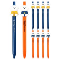 핑크풋 2000 꼬망 노크 중성펜 0.5mm 네이비 2p + 주황색 2p + 랜덤발송 세트, 혼합색상, 2세트