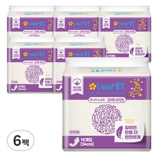 LunaMEE 韓國產超薄瞬吸棉柔衛生棉 蝶翼型, 10片, 6包, 夜用型(34cm)