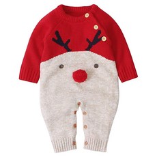 Kori Deer 可莉鹿 保暖聖誕麋鹿毛線針織長袖連身衣, 柔軟親膚，可愛造型, 12~18個月, 紅色