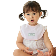 MerryTune 幼兒Logo布標輕柔款圍兜, 淺粉色, 1個, 1個