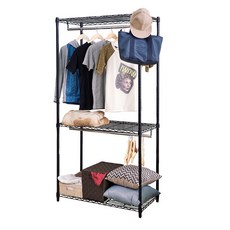 dayneeds 日需百備 輕型 烤漆三層雙桿衣櫥 置物架/掛衣架/收納架/層架/鐵架, 黑色