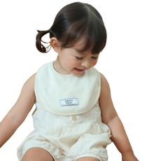 MerryTune 幼兒Logo布標輕柔款圍兜, 檸檬黃色, 1個, 1個