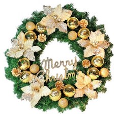 摩達客 耶誕浪漫朵朵聖誕花豪華綠色聖誕花圈福臨圈 免組裝 YS-GW24004, 綠色 + 金色, 1組
