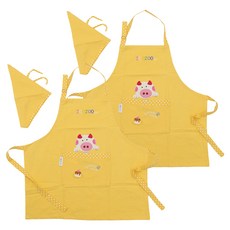方便穿脫 Fun Pig Fun Monkey 兒童圍裙, 黃色, 2個