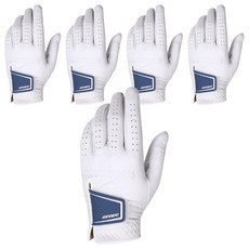 AVAVE 男用 花式彩色徽章全羊皮高爾夫手套 左手用, 5個, 白色海軍