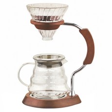 Pearl Horse 寶馬 樂浪滴漏式手沖咖啡組 360cc 耐熱玻璃 松木 鐵線鍍鉻 台灣製造, 滴漏式咖啡壺 + 底座 + 支架, 1組