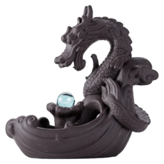 開運方程式 祥龍吐珠紫砂倒流香爐 20 x 19cm, 龍年鎮宅組 黑色