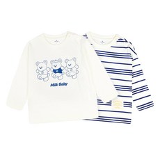 Milk Baby 嬰幼兒條紋小熊朋友T恤2件組