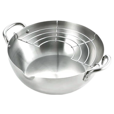 YOSHIKAWA 吉川 鄉技 不鏽鋼油炸鍋含濾網 20cm 日本製, 1組