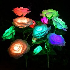 VISANG 玫瑰花太陽能LED庭園燈 RGB照明 6朵 2入, 白色