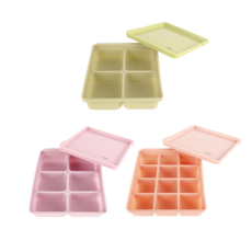 tgm 矽膠副食品冷凍儲存分裝盒組，多功能不黏易潔，安全衛生, 4格淺橄欖色6.7 x 5.5cm + 6格紫色5.5 x 4.2cm + 12格珊瑚粉 3.5 x 3.2cm, 1組