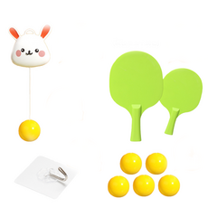乒乓球訓練器, 兔子款, 優質PP+ABS材質, 線長約130cm, 適用年齡3歲以上, 桌球拍*2+乒乓球*5+掛勾*1+懸掛器*1+線球*1, 1組