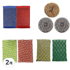 黃銅不鏽鋼鋼絲球 + 不鏽鋼鋼絲球 2入 + 高級銀絲菜瓜布 2入 + 羊毛鋼絲絨 2入 + 亮光菜瓜布 2入, 2個, 9個