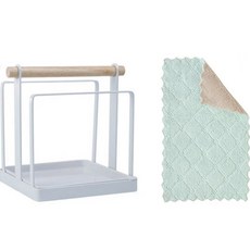 高級砧板收納架 + 抹布組, 白色(收納架), 隨機出貨(抹布), 1套