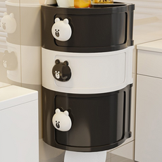 Make Mine 浴室壁掛式三層面紙收納盒, 1個, 白色 + 黑色