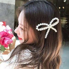 디멜디 리본 모조진주 반머리용 대형 헤어집게핀