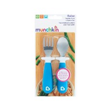munchkin 滿趣健 不鏽鋼學習叉匙組, 特殊檔片設計人體工學握柄, 藍, 1組