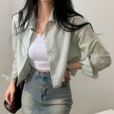 PEONIST 女款短版粉彩條紋短版襯衫
