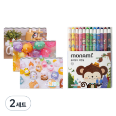 Molang 加厚美術用素描本 170g x 3入 + Monami Monijou 紙捲色鉛筆 12色 文具組, 隨機出貨(素描本), 男(色鉛筆), 2套