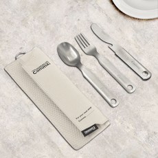 해모 국산 콤마 커트러리 세트, 실버, 콤바인 4P (스푼 + 포크 + 나이프 + 파우치), 1개