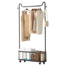 와이홉 이동식 고양이귀 코트걸이 수납 행거 싱글, 블랙