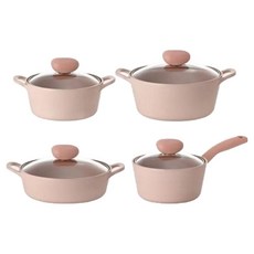 NEOFLam 耐用富林 Sherbet系列湯鍋 電磁爐適用 4入組, 單柄鍋 18cm+雙耳湯鍋 18cm+燉湯鍋 22cm+湯鍋 22cm, Mini Peach