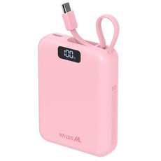 밸류엠 PD 고속충전 케이블 일체형 미니 보조배터리 10000mAh 22.5W C타입, VM-B2PA10MNCP, 핑크