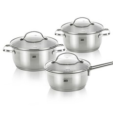 ELO IH不鏽鋼鍋具組, 單柄湯鍋16cm+雙耳湯鍋20cm+雙耳湯鍋24cm, 單色