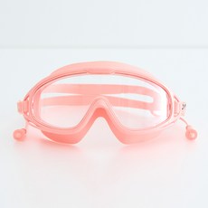 Elsso 耳塞一體式護目鏡 蛙鏡 海邊 游泳池 泳鏡, 粉紅色 + 透明, 1個