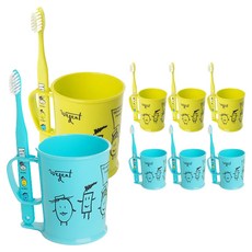 加寬雙人牙刷杯 2p+牙刷 2p 套組 Lime+Sky 3-5 歲, 4組