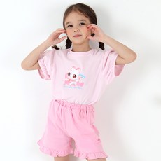 PremierFam 女童用 Wish Cat Ai-nyang 泡泡袖五分袖上衣 + 下身套裝